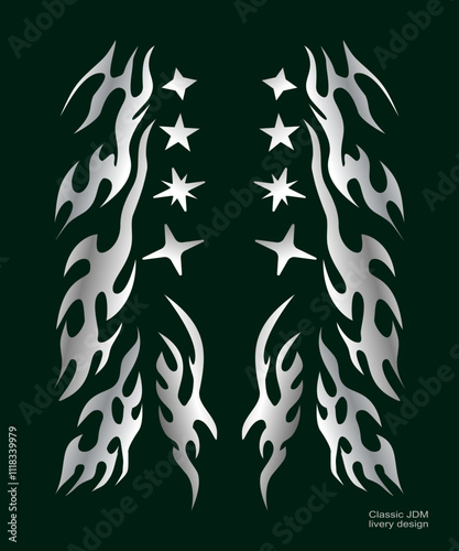 Silver tribal flame design set for jdm racing cars or bike, abstract flame wrap design for cars