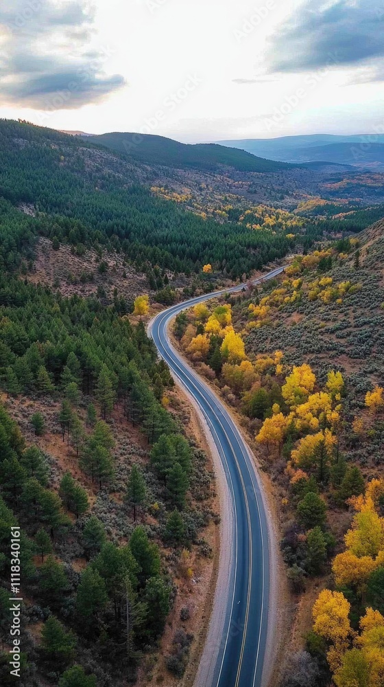 Winding Road Through Autumnal Mountain Forest Winding Road Through Autumnal Mountain Forest