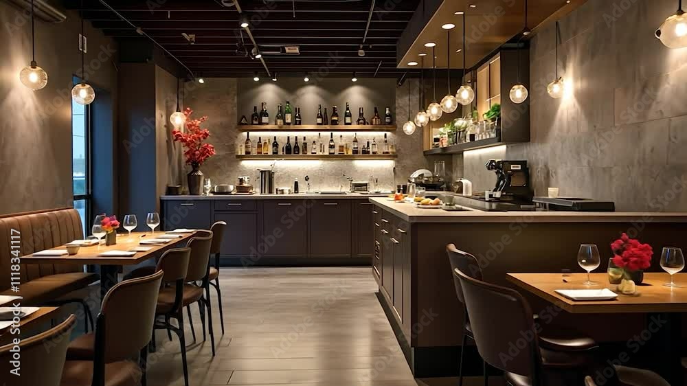 Interior view of a stylish restaurant or bar with a modern design ...