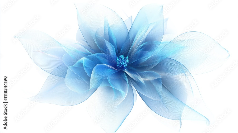 Obraz premium Abstract blue translucent flower on white background.