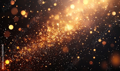 Modern gold fireworks background with bokeh. Abstract New Year background with text space. Isolated realistic fireworks.