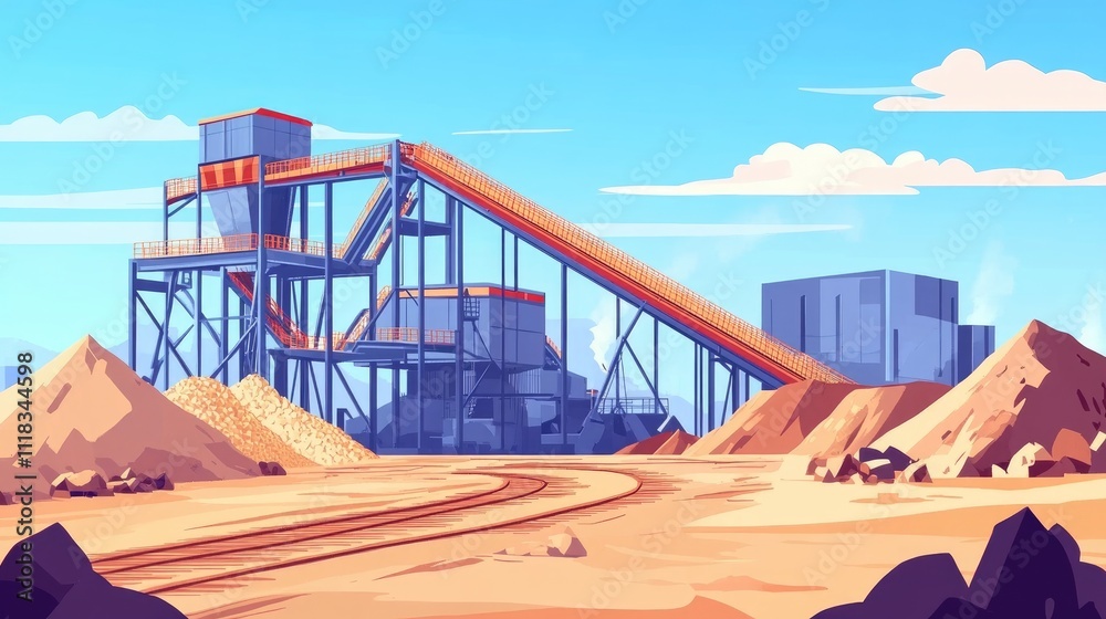 Fototapeta premium Industrial Conveyor Belt System in a Mining Quarry