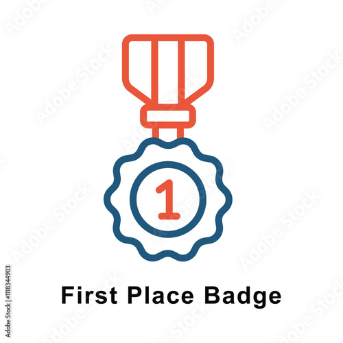 First Place Badge Vector two Colors Outline Icon. Eps 10 File