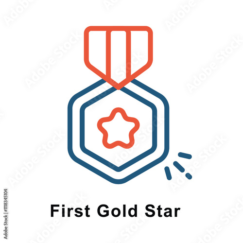 First Gold Star Vector two Colors Outline Icon. Eps 10 File