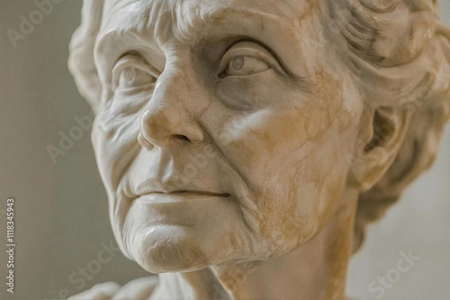 Realistic Marble Sculpture of Elderly Woman's Face, Closeup Art with Fine Details photo