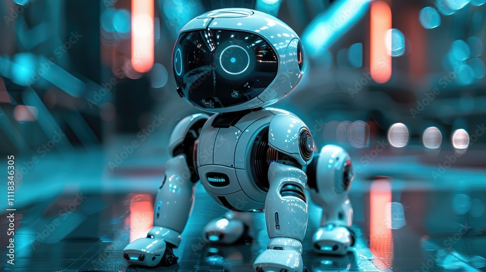 Futuristic robotic dog in a vibrant, city-like setting. Futuristic robotic dog in a vibrant, city-like setting.