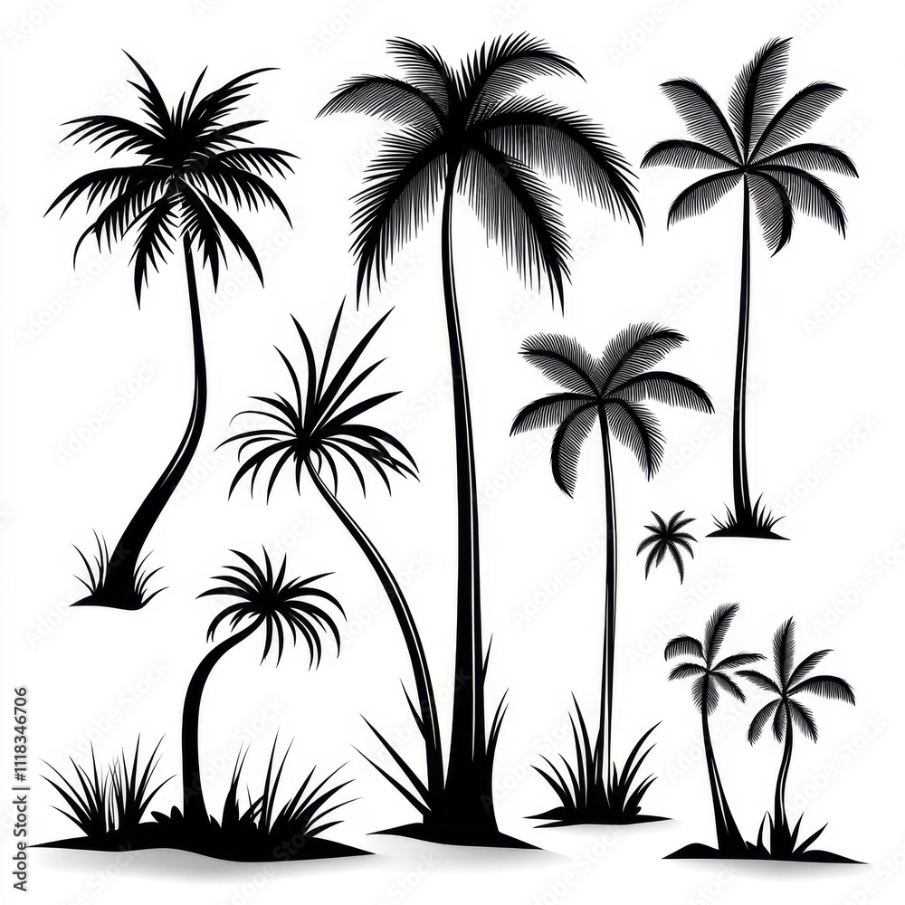 Obraz premium Palm Tree Silhouettes Tropical Design Elements