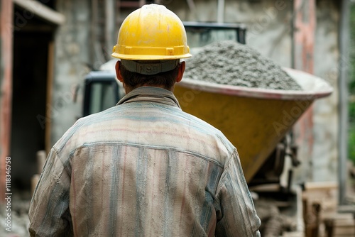 Construction Worker at Concrete Mixing Site photo