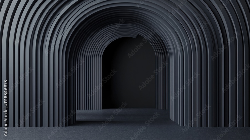 Obraz premium Abstract dark gray arched hallway, 3D render.