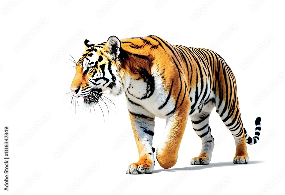 Obraz premium Tiger walking isolated white background