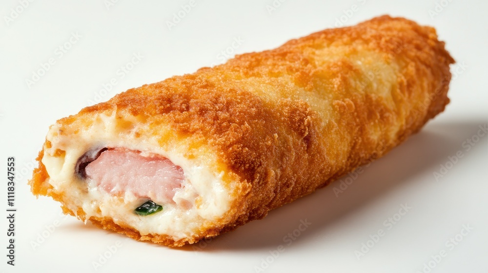 Crispy Golden Fried Roll with Ham, Cheese, and Creamy Filling Crispy Golden Fried Roll with Ham, Cheese, and Creamy Filling