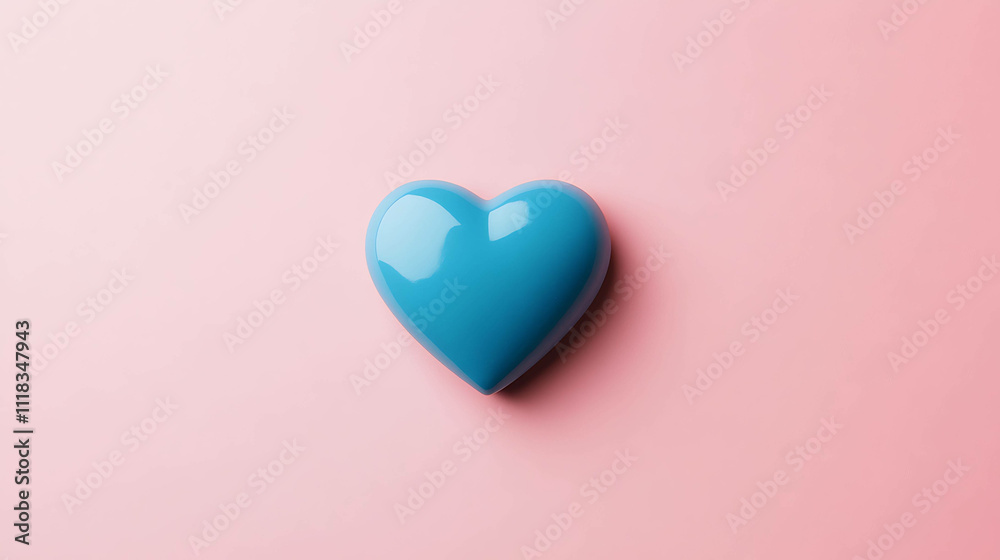 Fototapeta premium Blue heart on pink background 