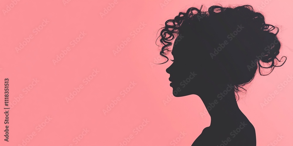 A Captivating Silhouette of a Woman with Intricate Curly Hair on a Vibrant Pink Background A Captivating Silhouette of a Woman with Intricate Curly Hair on a Vibrant Pink Background