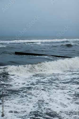 The raging winter Baltic Sea with big waves.