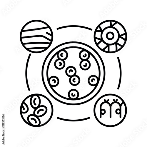 Induced pluripotent stem cells black line icon.