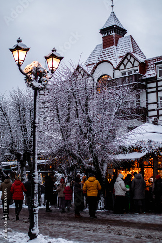 Decorated streets for the New Year and Christmas in Zelenogradsk at the Baltic sea.