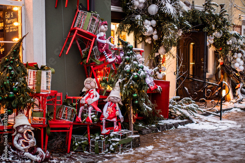 Decorated streets for the New Year and Christmas in Zelenogradsk at the Baltic sea.