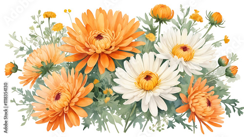 Delicate Watercolor Chrysanthemums – Artistic Floral Illustration