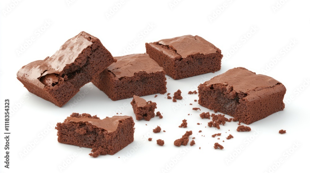Fototapeta premium Delicious Homemade Brownies Freshly Baked on a White Background