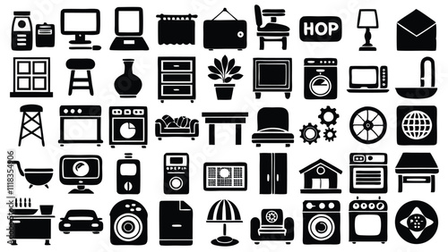 Home and Interior Design related icon editable stroke outline  set of different types small icons isolated on white background flat vector illustration