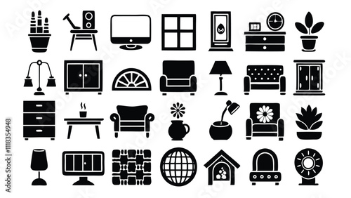 Home and Interior Design related icon editable stroke outline  set of different types small icons isolated on white background flat vector illustration