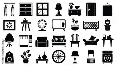 Home and Interior Design related icon editable stroke outline  set of different types small icons isolated on white background flat vector illustration