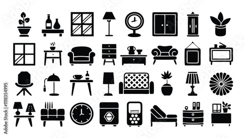 Home and Interior Design related icon editable stroke outline  set of different types small icons isolated on white background flat vector illustration
