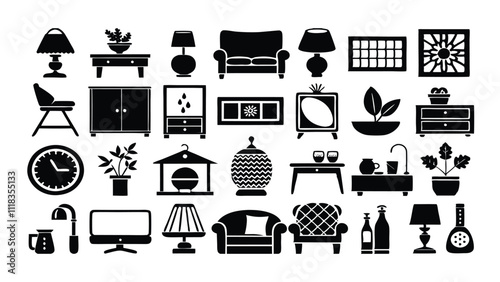 Home and Interior Design related icon editable stroke outline  set of different types small icons isolated on white background flat vector illustration