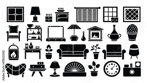 Home and Interior Design related icon editable stroke outline  set of different types small icons isolated on white background flat vector illustration