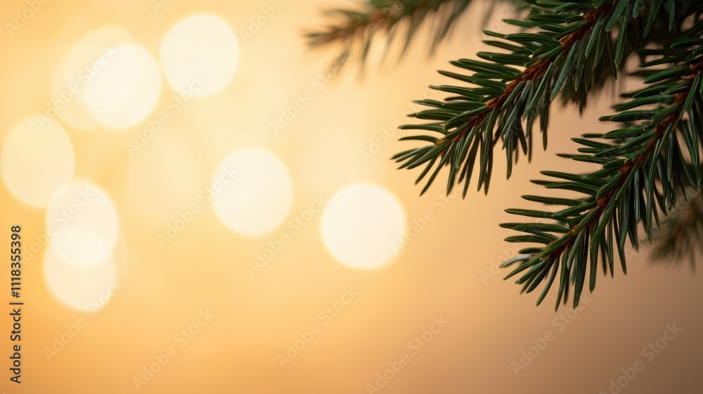 Elegant Christmas branch with soft glowing lights in the background Elegant Christmas branch with soft glowing lights in the background