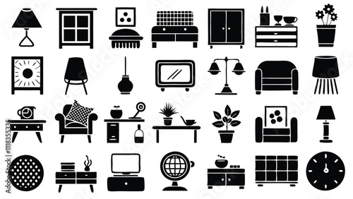 Home and Interior Design related icon editable stroke outline  set of different types small icons isolated on white background flat vector illustration