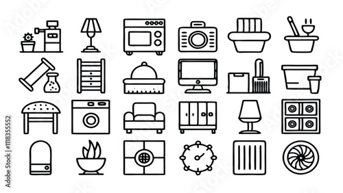 Home and Interior Design related icon editable stroke outline  set of different types small icons isolated on white background flat vector illustration