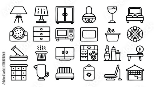 Home and Interior Design related icon editable stroke outline  set of different types small icons isolated on white background flat vector illustration