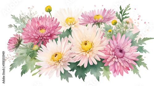 Delicate Watercolor Chrysanthemums – Artistic Floral Illustration