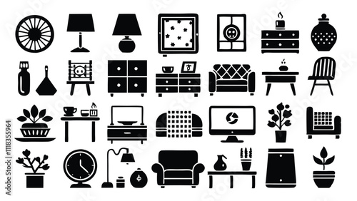 Home and Interior Design related icon editable stroke outline  set of different types small icons isolated on white background flat vector illustration