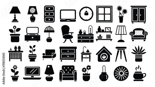 Home and Interior Design related icon editable stroke outline  set of different types small icons isolated on white background flat vector illustration