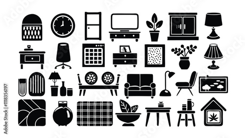 Home and Interior Design related icon editable stroke outline  set of different types small icons isolated on white background flat vector illustration