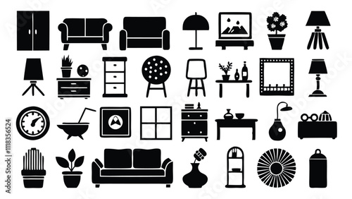 Home and Interior Design related icon editable stroke outline  set of different types small icons isolated on white background flat vector illustration