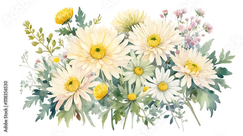 Delicate Watercolor Chrysanthemums – Artistic Floral Illustration