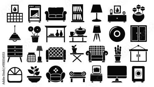 Home and Interior Design related icon editable stroke outline  set of different types small icons isolated on white background flat vector illustration