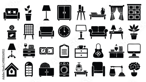 Home and Interior Design related icon editable stroke outline  set of different types small icons isolated on white background flat vector illustration