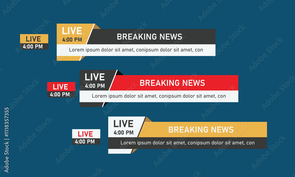 Fototapeta premium Simple breaking news lower third design with live tag