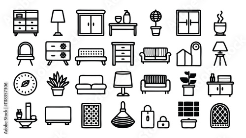Home and Interior Design related icon editable stroke outline  set of different types small icons isolated on white background flat vector illustration