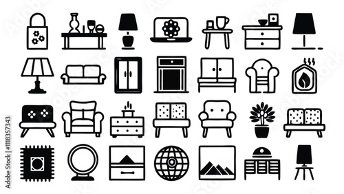 Home and Interior Design related icon editable stroke outline  set of different types small icons isolated on white background flat vector illustration