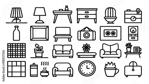 Home and Interior Design related icon editable stroke outline  set of different types small icons isolated on white background flat vector illustration