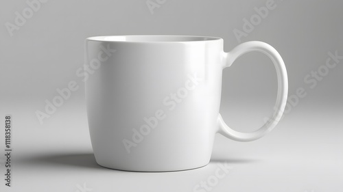 Blank White ceramic mug side view Isolated on a white for hot coffee mug or tea template design.