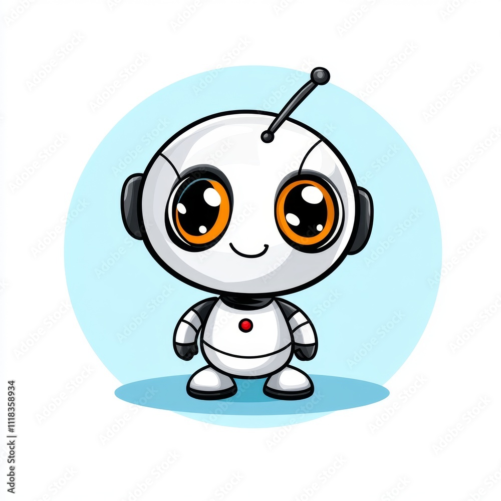 Cute Cartoon Robot with Big Eyes and Antenna Cute Cartoon Robot with Big Eyes and Antenna