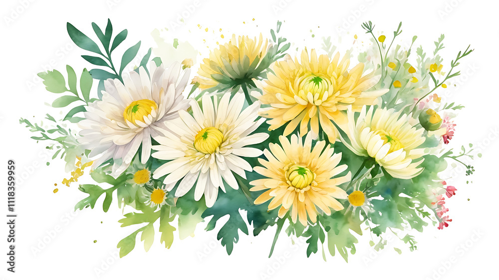 Obraz premium Delicate Watercolor Chrysanthemums – Artistic Floral Illustration