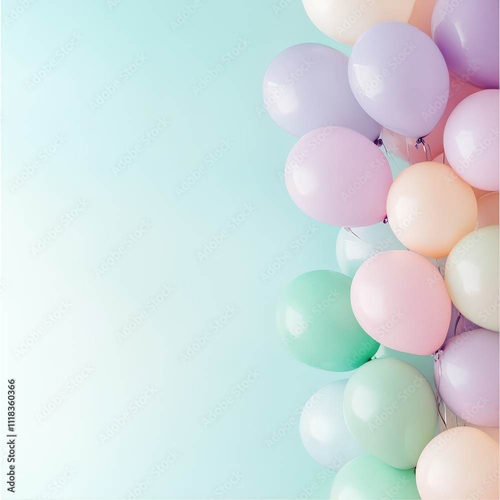 Colorful pastel balloons arranged on a soft backdrop for a celebration or event decoration Colorful pastel balloons arranged on a soft backdrop for a celebration or event decoration