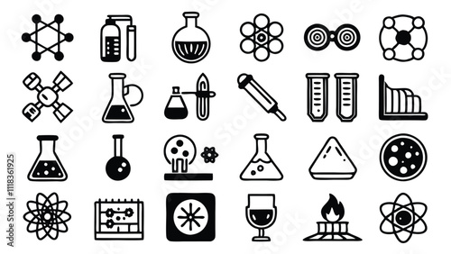 Science & Research related icon editable stroke outline  set of different types small icons isolated on white background flat vector illustration